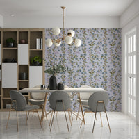 Vintage botanical Blue Blossom Trail wall mural trailing green vines nature