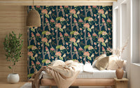 Botanical Birds wallpaper with colorful avian figures nestled among layered botanical elements.