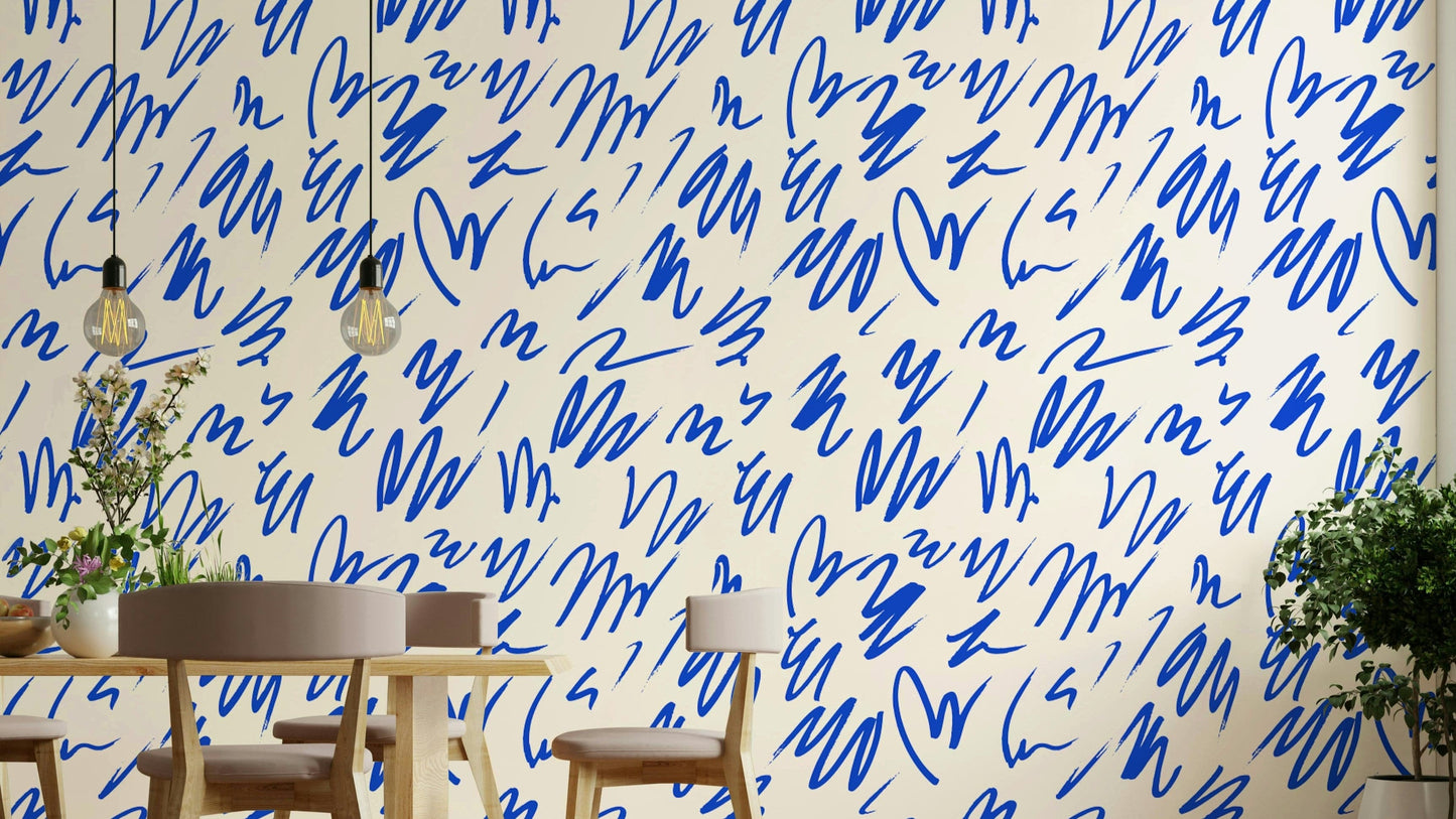 Blue Marker Wallpaper on a living room wall

