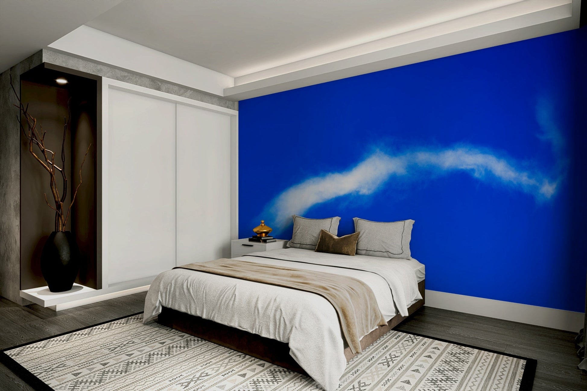 A beautiful blue sky wallpaper mural with soft clouds.

