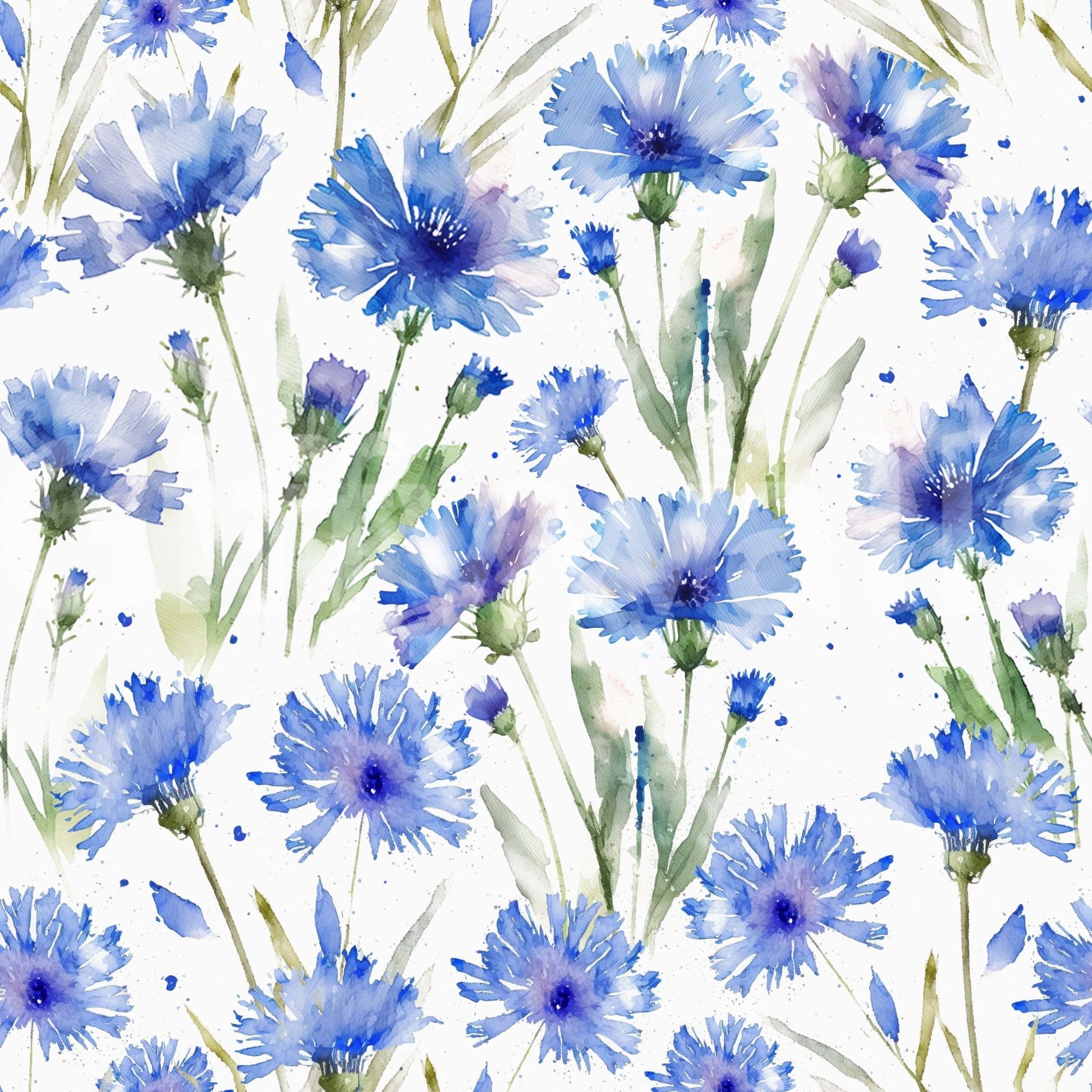 Blue Cornflower Dream beautiful wall art, fresh painterly wildflower design.
