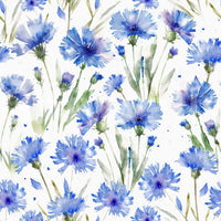 Blue Cornflower Dream beautiful wall art, fresh painterly wildflower design.