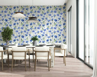 Blue Cornflower Dream temporary stick-on, calming pastel flower mural.
