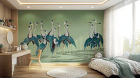 Living space with crane mural, modern feature wall look