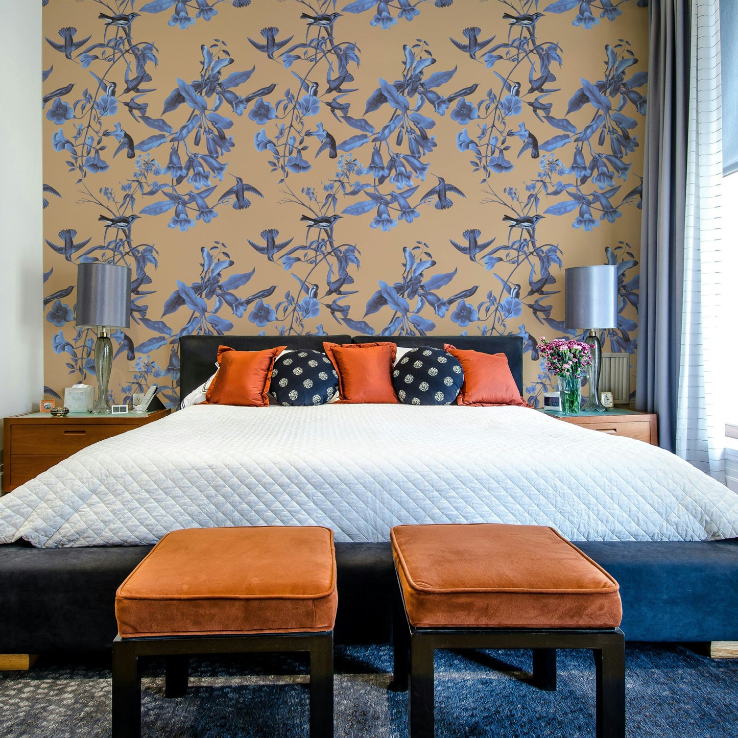 A beautiful floral flight wallpaper mural with subtle movement.

