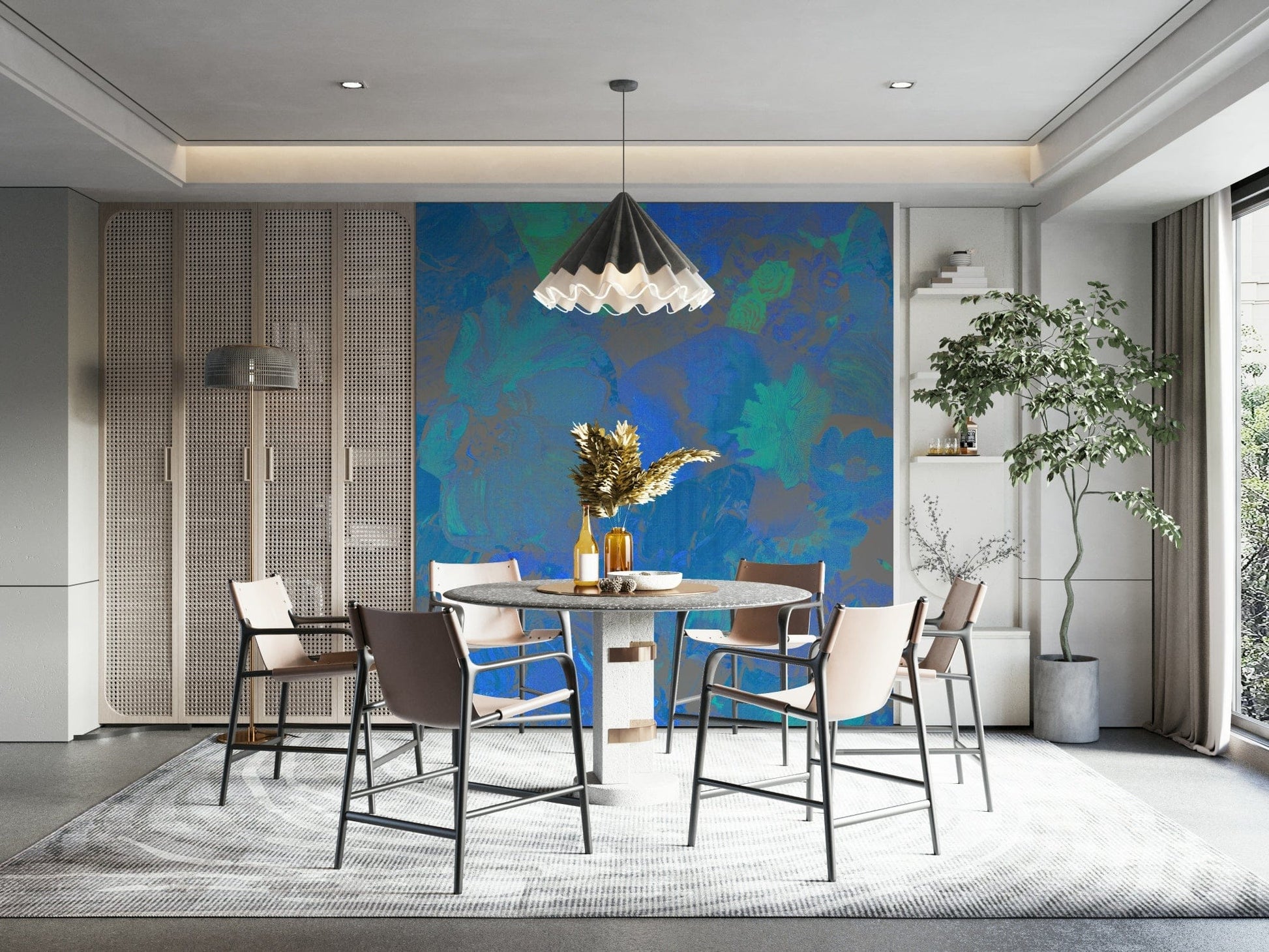 A beautiful modern art wall mural of delicate flowers.

