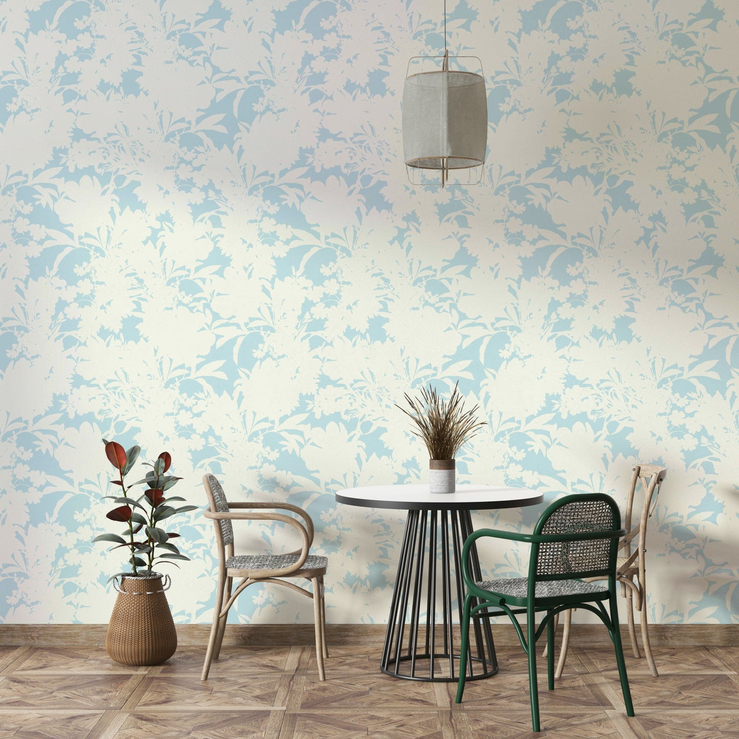 Wallpaper with bright blue shapes

