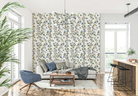 Whimsical bloom Blue Floral Vines custom wallpaper intricate leafy scrollwork pattern