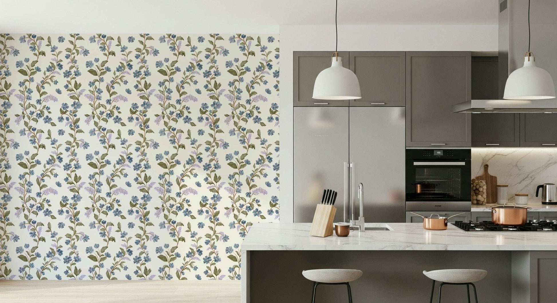 Artistic climbing plant Blue Floral Vines wallpaper for walls shabby chic bedroom