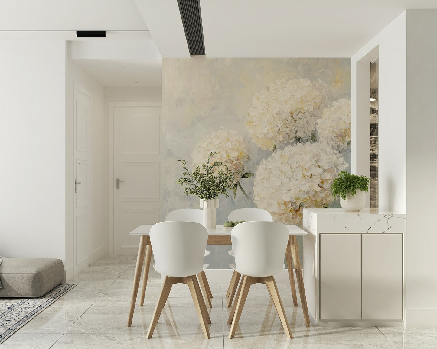 Floral Impression Wall Mural in Soft Bloom Theme – Romantic blend of blush, cream, and peach florals with a painterly texture.