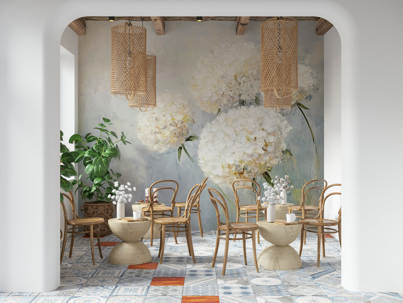 Soft Bloom: Floral Impression Wall Mural – Gentle watercolor-style flowers in pastel tones creating a dreamy, artistic wall design.