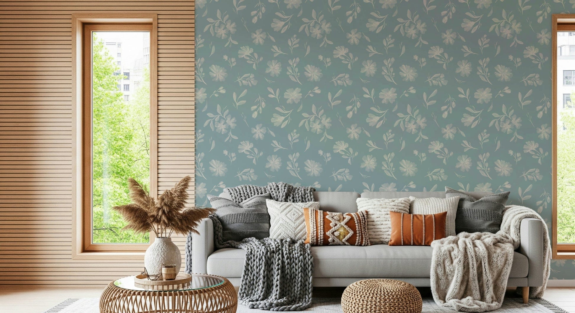 Soft Floral Whisper vintage indigo wallpaper for walls.