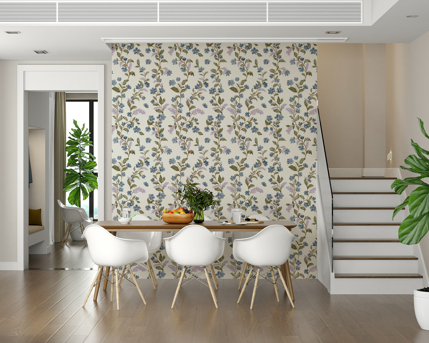 Vintage wildflower Blue Floral Vines mural wallpaper soft indigo blossoms nature inspired