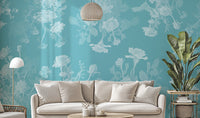 Brighten your bedroom with a soothing blue flowers wallpaper mural.