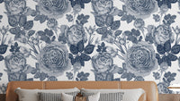 Elegant blue floral pattern wallpaper
