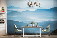 Blue Mountains Ombre Wallpaper Mural used as a focal point in a dining area.