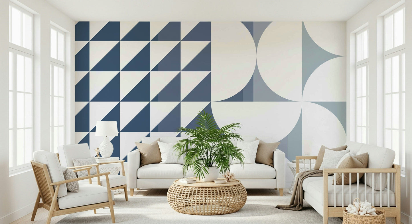 A calming abstract design wallpaper mural that defines a space.