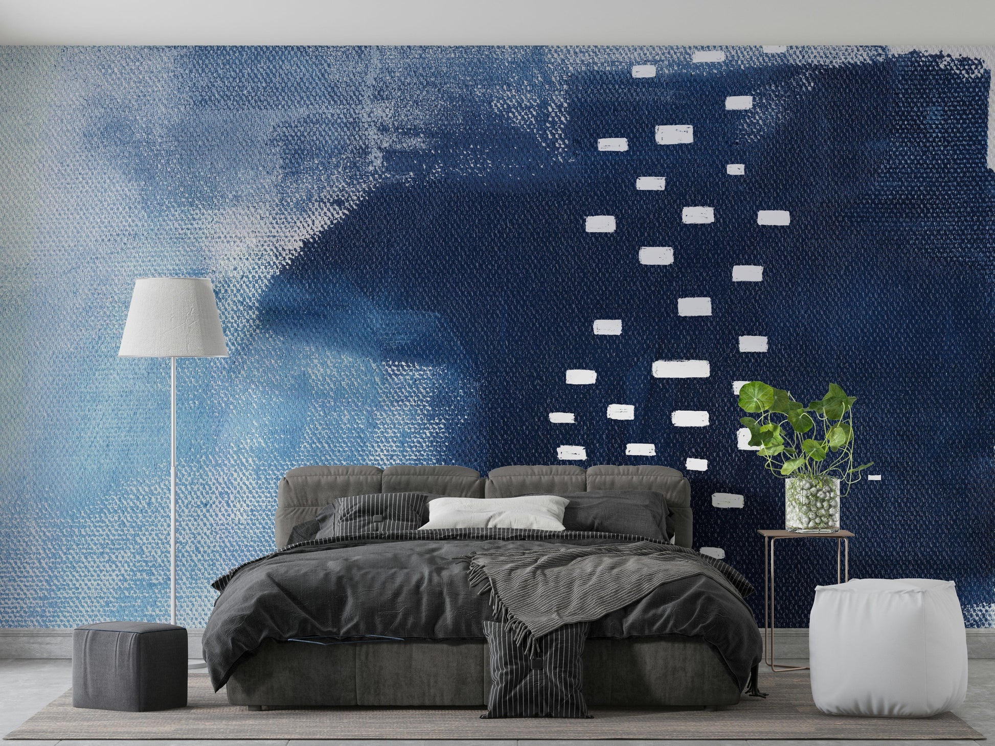 A calming modern design wallpaper mural that defines a space.

