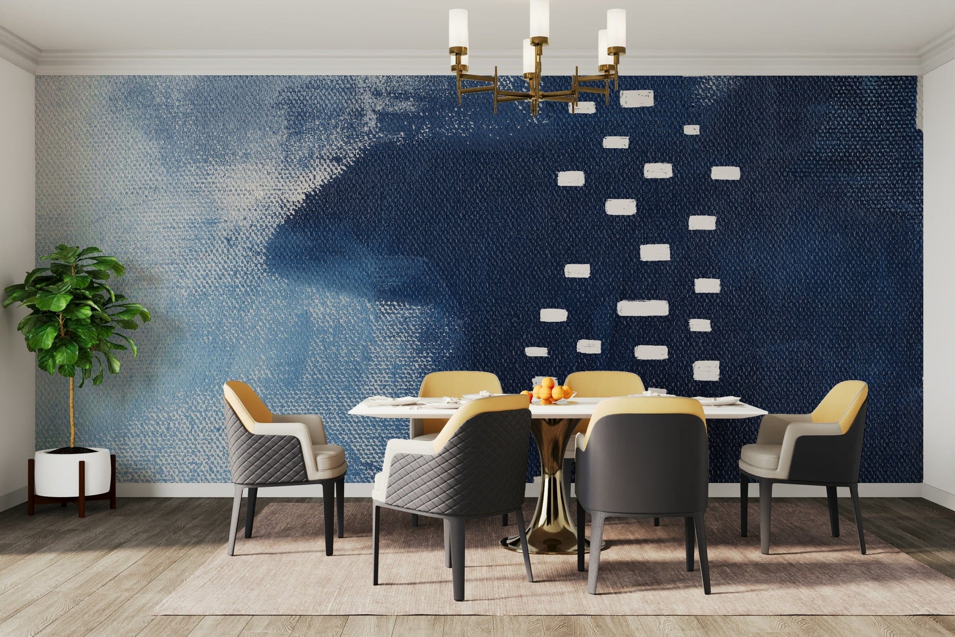 An artistic minimalist shape mural for home decor.

