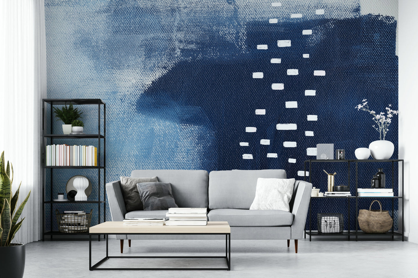A beautiful modern art wall mural for a living room.

