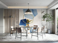 Sophisticated geometric wallpaper with blue and gold accents