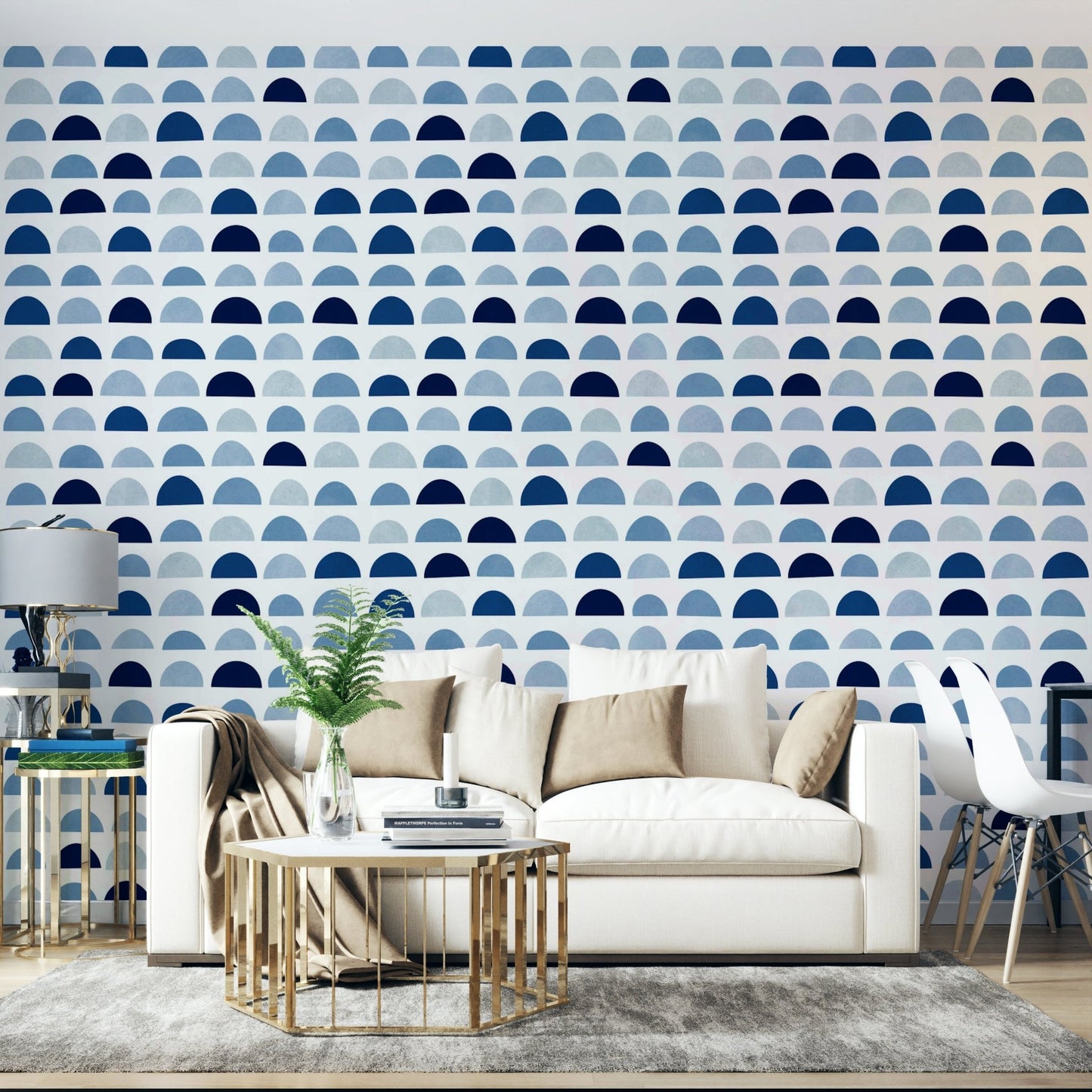 The room feels serene and chic due to the clean design.

