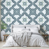 Realistic-looking blue tile mural wallpaper

