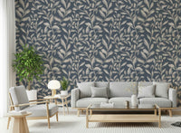 Ethereal Leaves charcoal slate background wallpaper for walls.