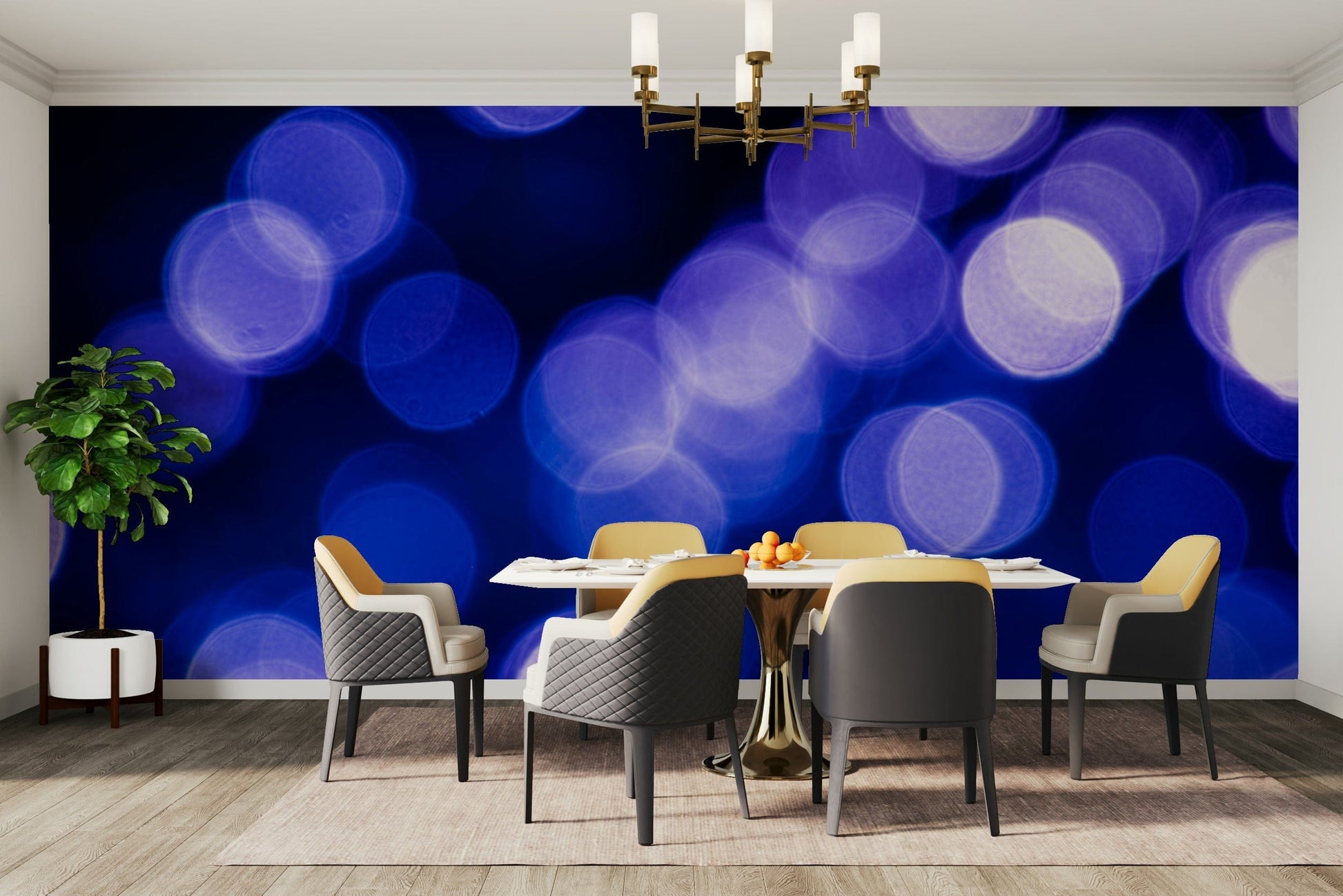 An artistic abstract water mural on minimalist wallpaper.

