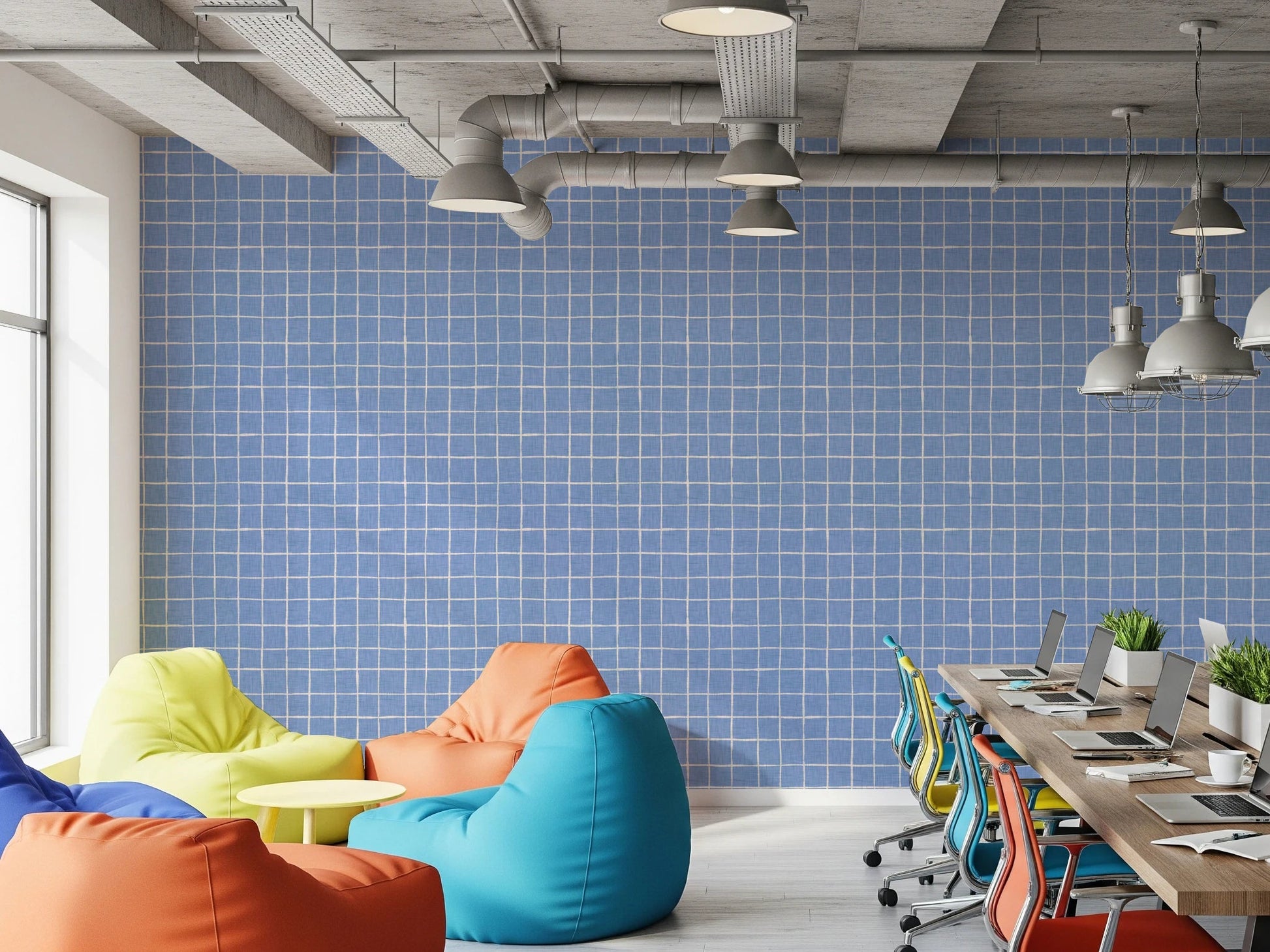 Blue Linen Check Wallpaper⁠