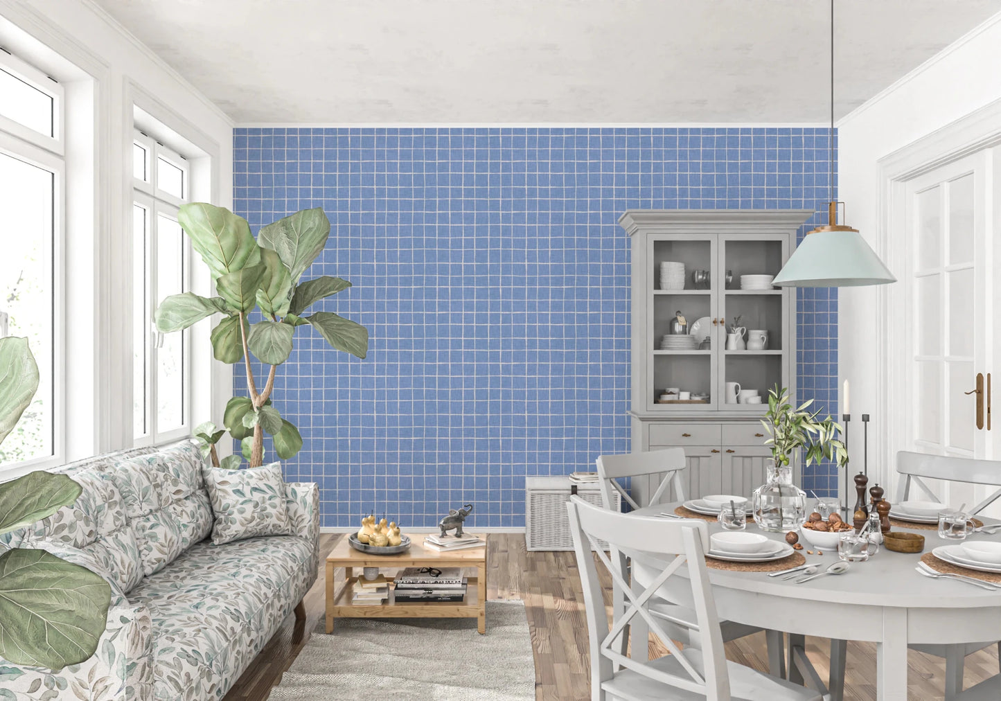 Blue Linen Check Wallpaper⁠