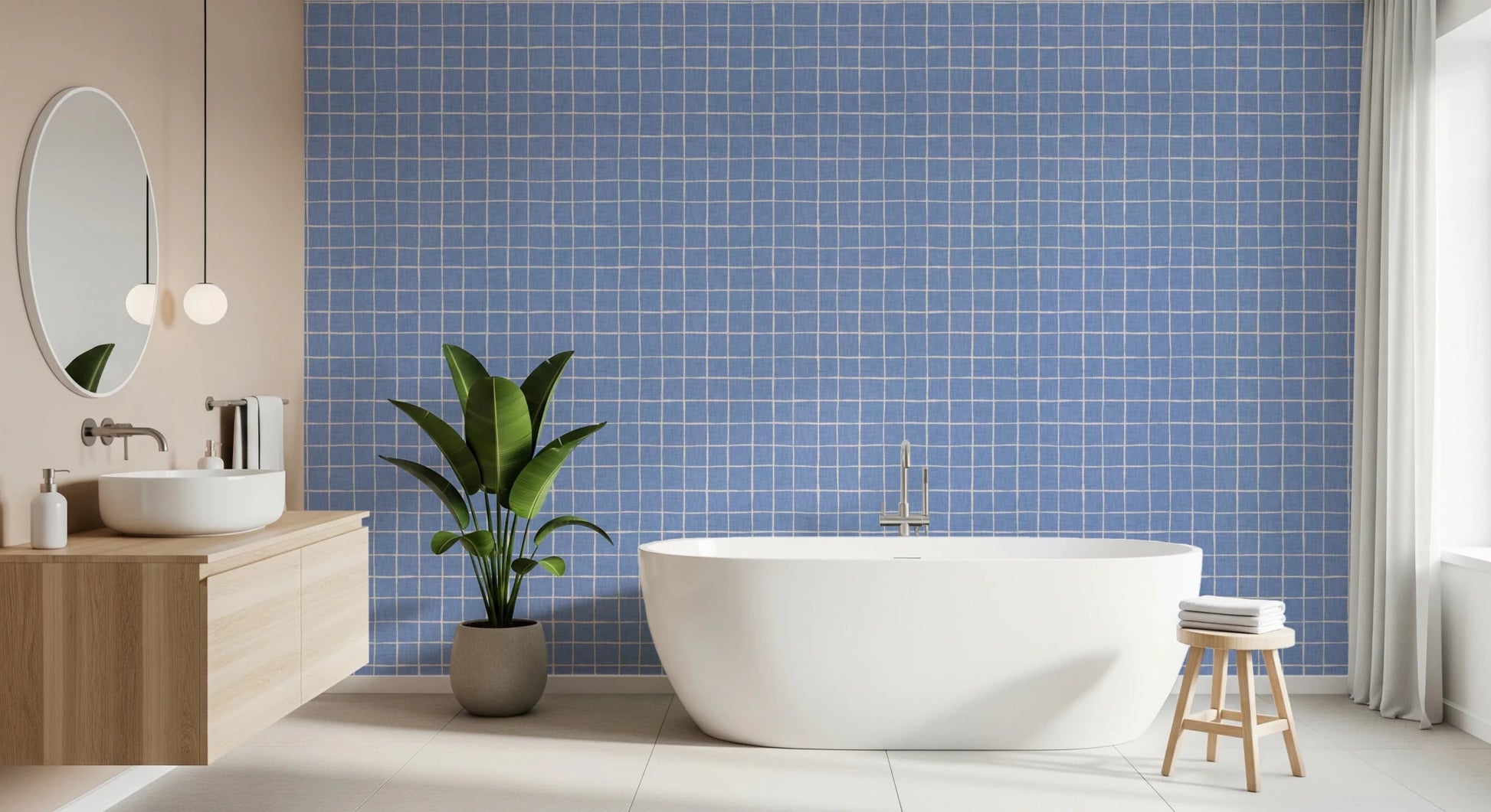 Blue Linen Check Wallpaper⁠