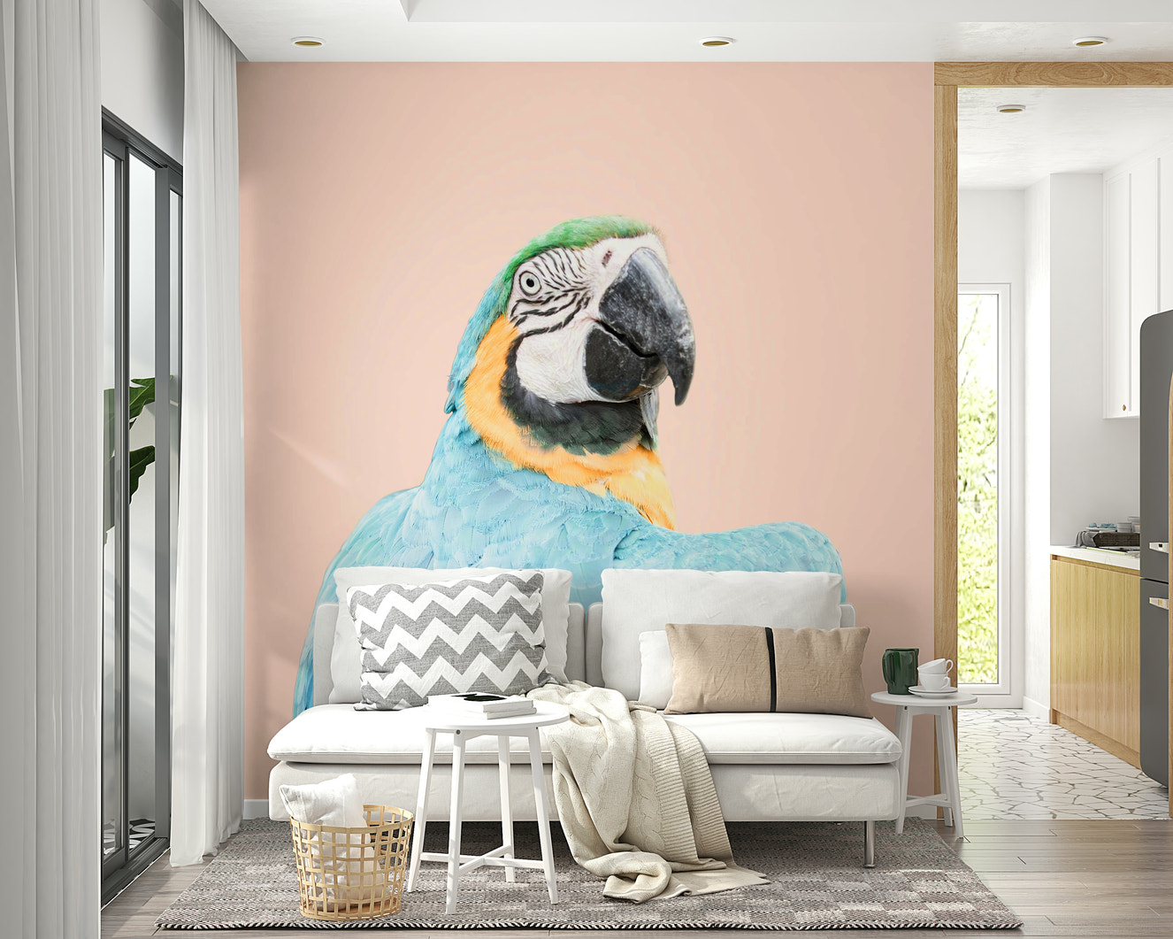 Blue Macaw wall mural with tropical bird design

