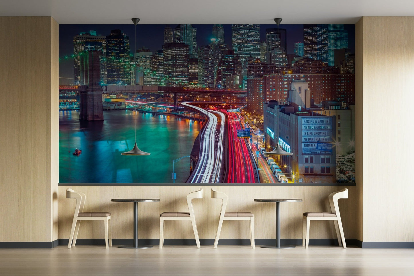 Urban cityscape at night.

