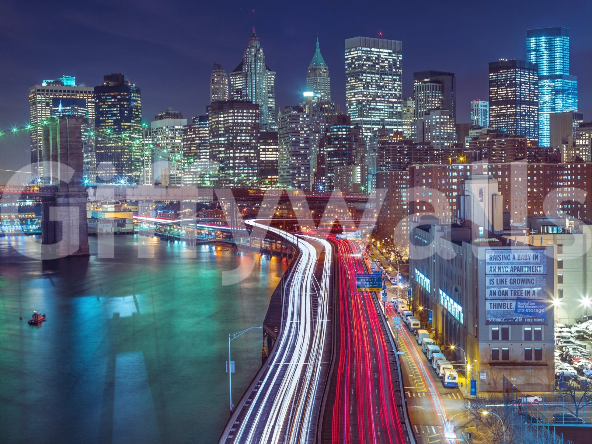 Wall decor evoking the energy of New York City at night.

