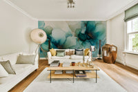 Light blue ink strokes on wall mural

