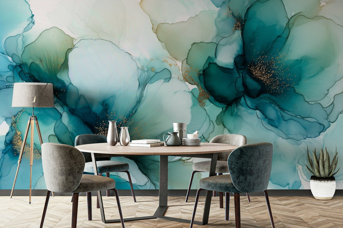 Calm floral wallpaper with flowing lines

