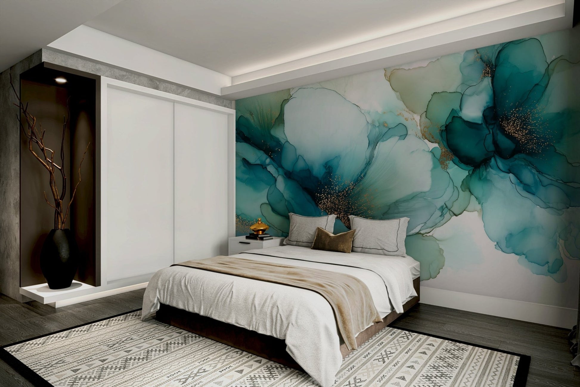 Full view of Blue Mist flower mural

