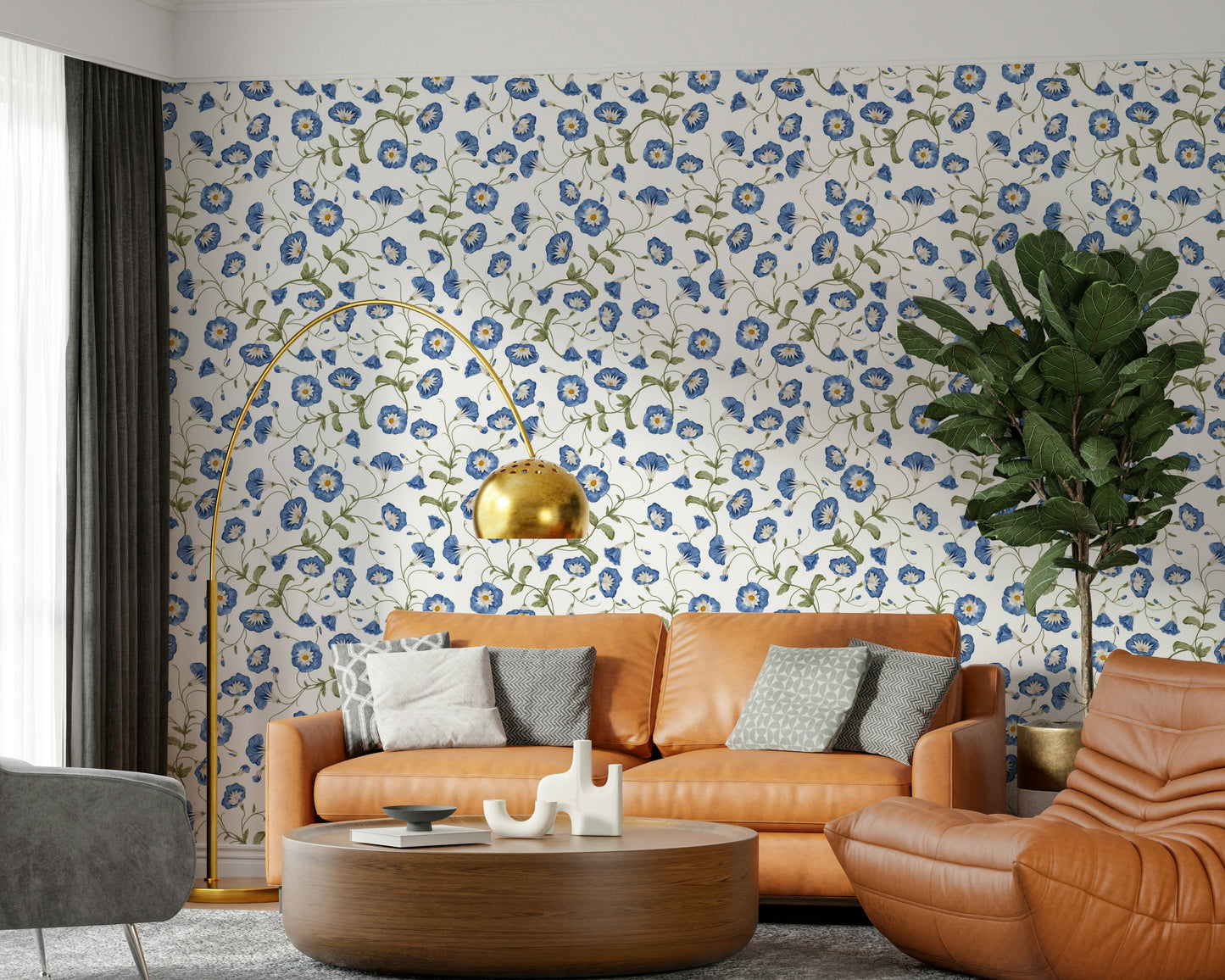 Serene Morning Glory wallpaper for walls enhancing living room aesthetics