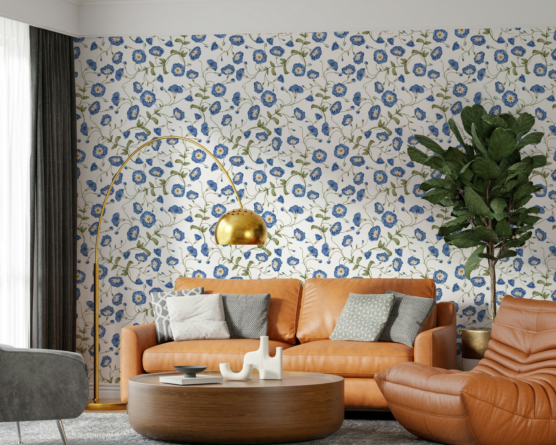 Serene Morning Glory wallpaper for walls enhancing living room aesthetics