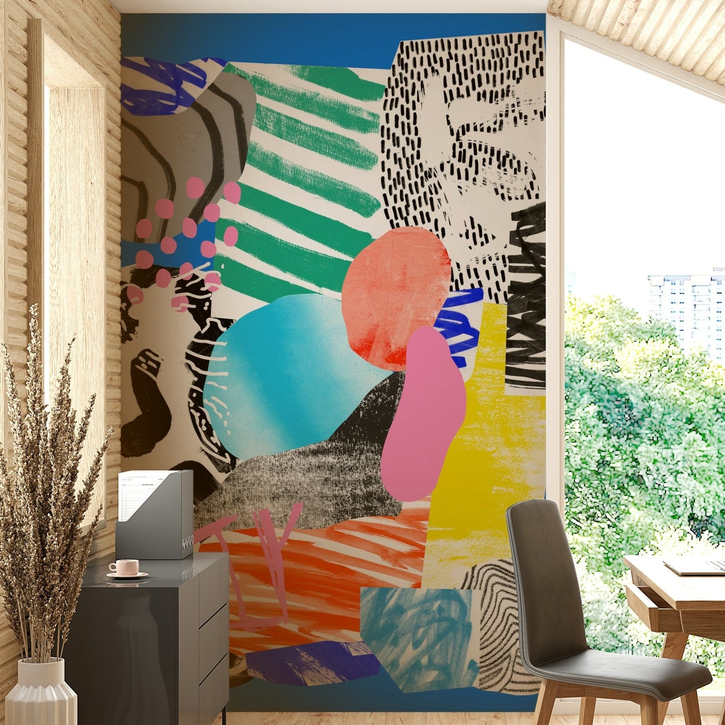 Blue Mornings mural with soft gradients for a serene home decor

