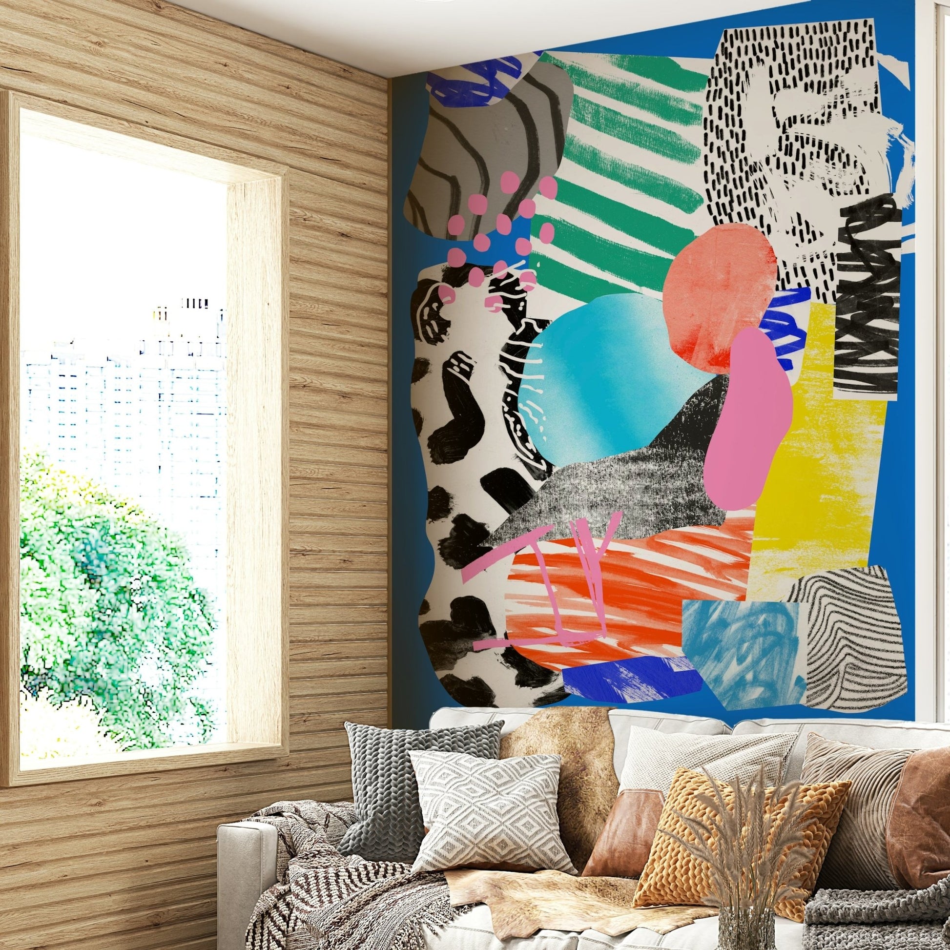 Serene wall mural with calming shades of blue, perfect for any room

