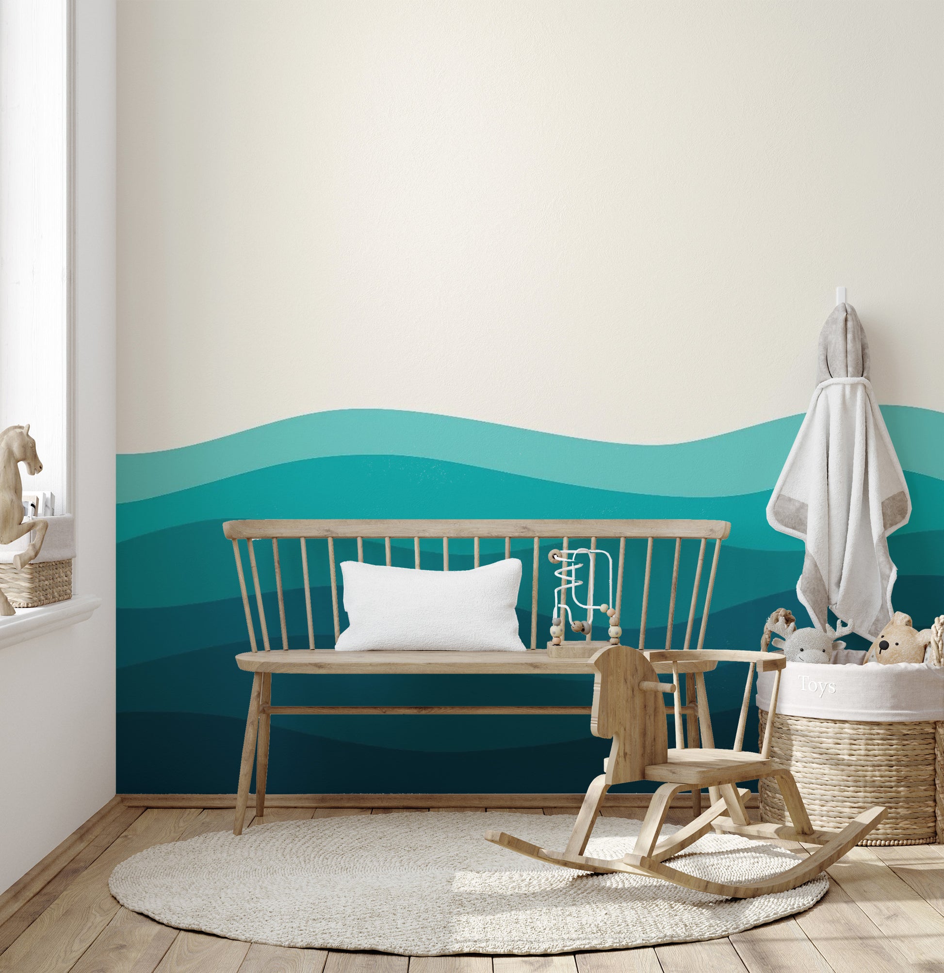 Vibrant blue ocean wave wallpaper mural for a refreshing look.