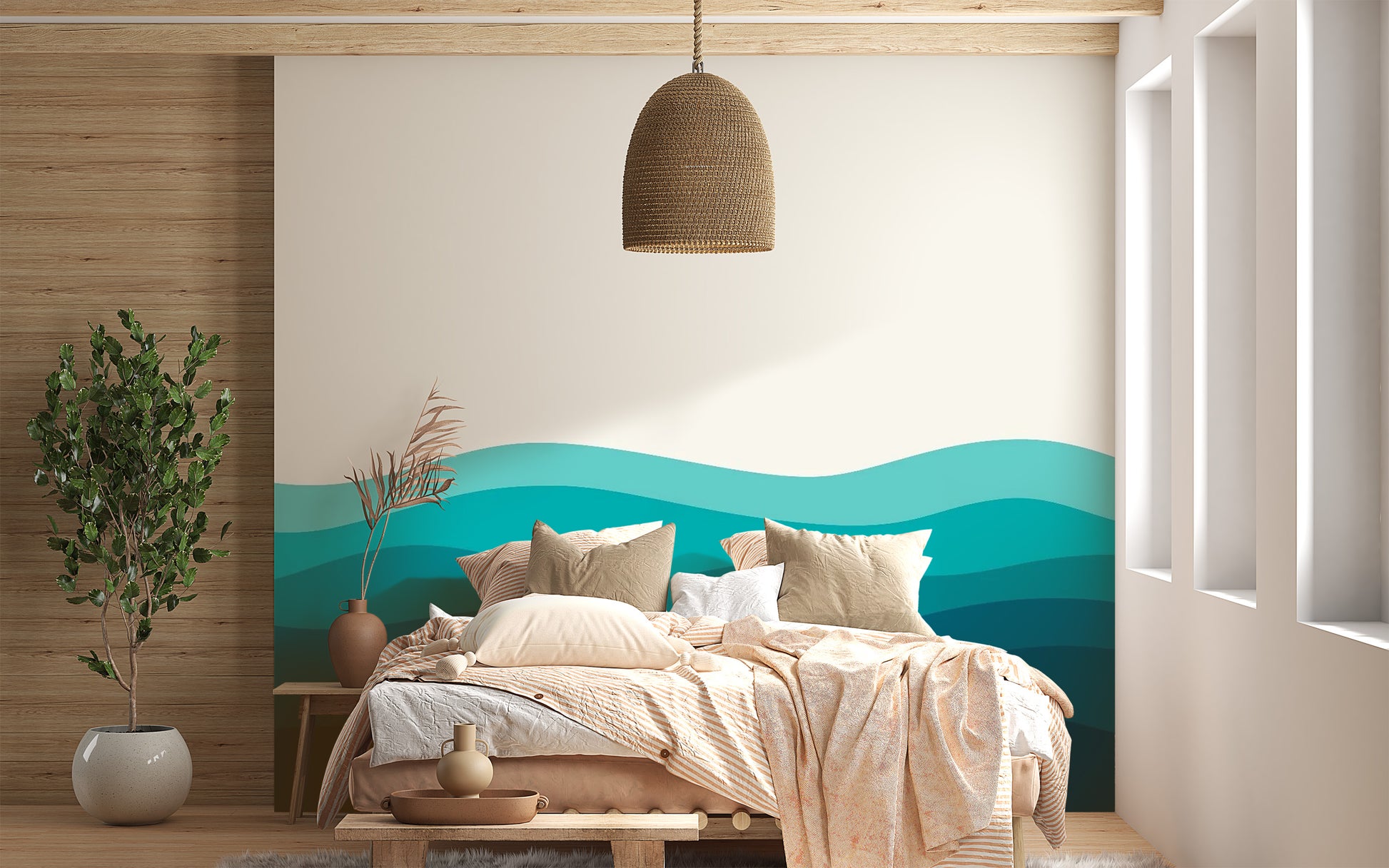 Majestic blue ocean wave wallpaper mural with white sea foam.