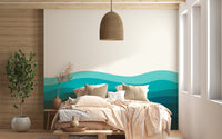 Majestic blue ocean wave wallpaper mural with white sea foam.