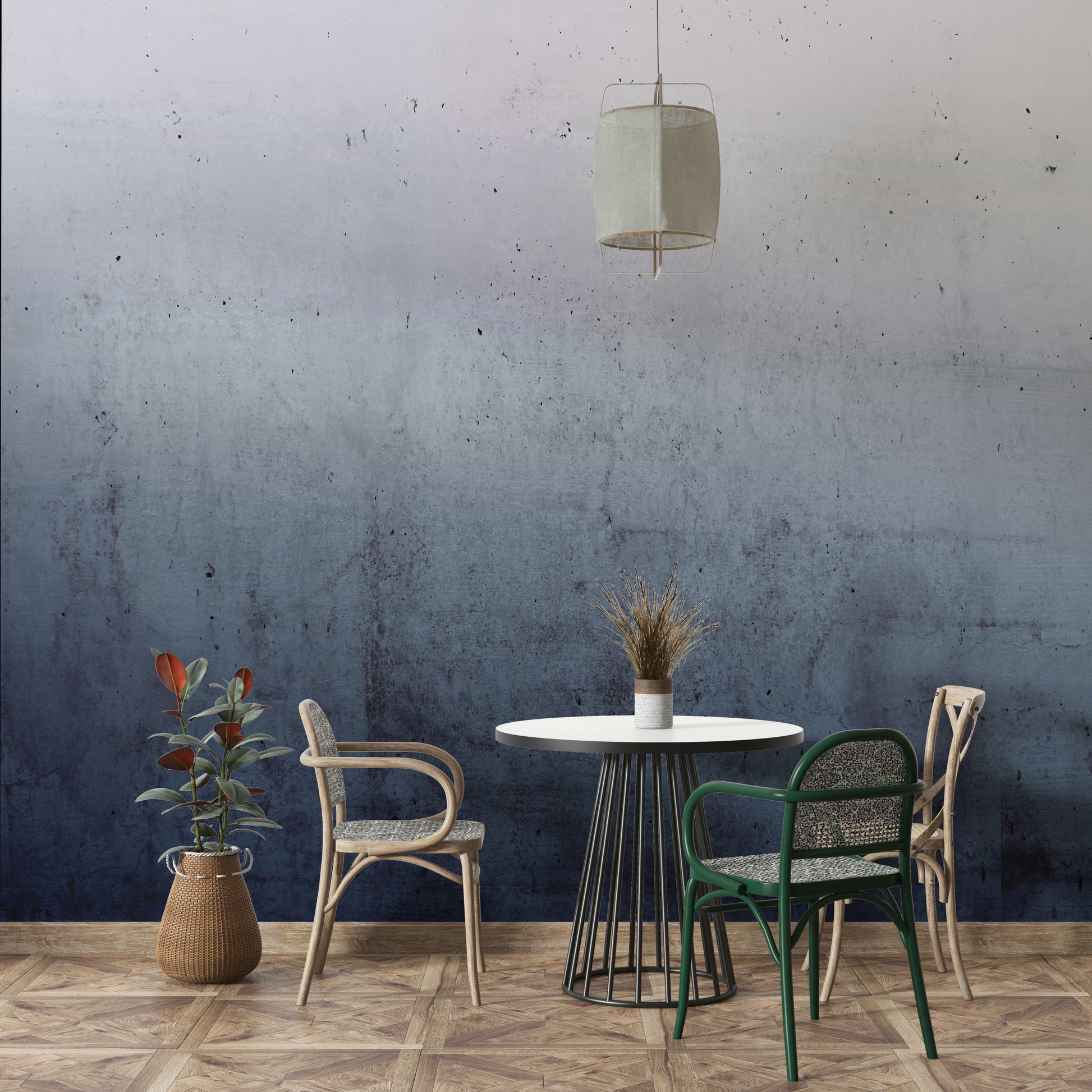 The wallpaper shows a gradient from blue to gray.

