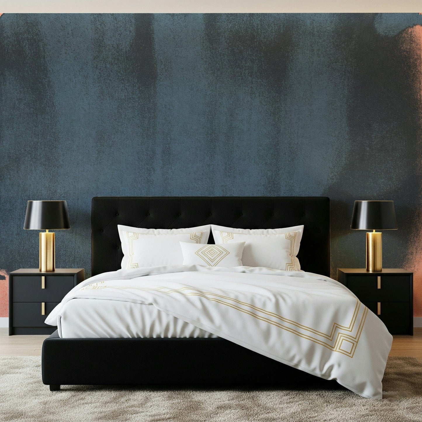 A peaceful modern abstract mural on decorative wallpaper.