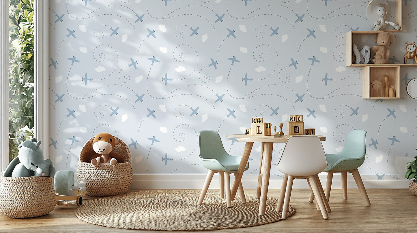 Fun aviation-inspired wallpaper mural
