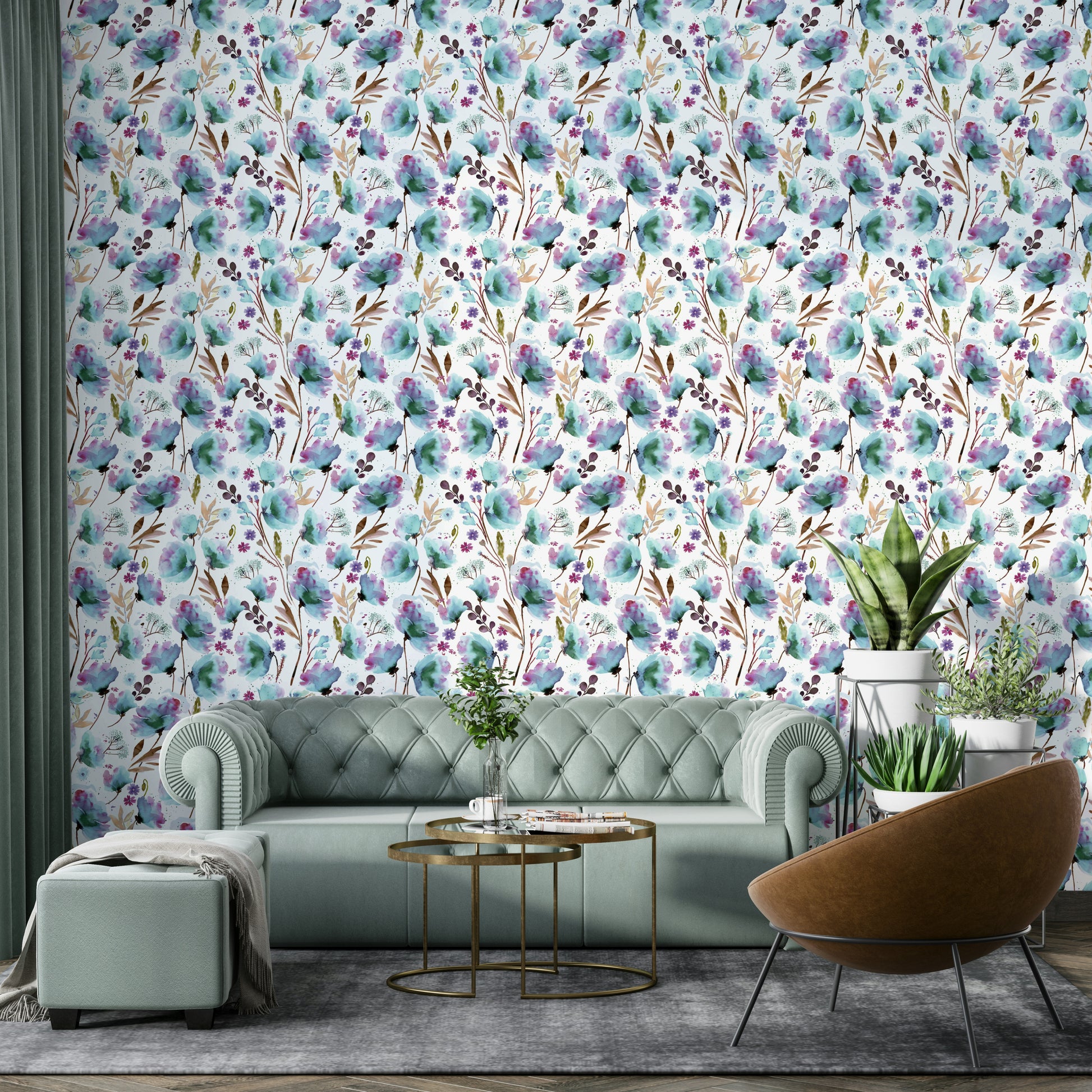 Artistic poppy flower design in cool tones

