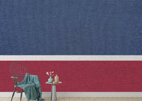 Blue & Red Fabric Texture wallpaper mural shown as a full feature wall that highlights the design